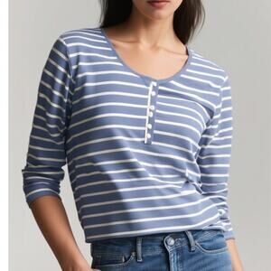 Brooks Brothers 346 Women’s Striped Henley Top Silk Cotton Blend Size L